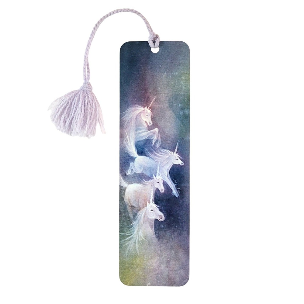 Vintage 80s Unicorns Space Bookmark Lena Liu art 1980s yarn tassel Artworks LL13